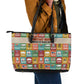 Everyday Genius Powered by Black Minds Leather Tote Bag with Colorful Invention Icons Pattern - African Pride