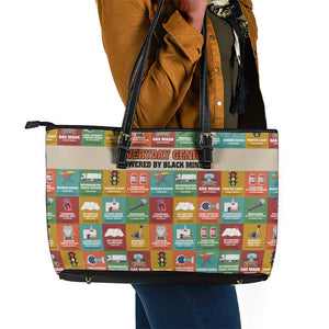 Everyday Genius Powered by Black Minds Leather Tote Bag with Colorful Invention Icons Pattern - African Pride
