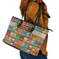 Everyday Genius Powered by Black Minds Leather Tote Bag with Colorful Invention Icons Pattern - African Pride