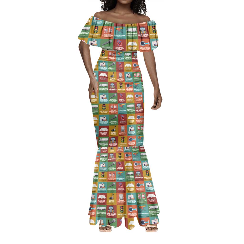 Everyday Genius Powered by Black Minds Mermaid Dress with Colorful Invention Icons Pattern - African Pride
