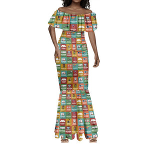 Everyday Genius Powered by Black Minds Mermaid Dress with Colorful Invention Icons Pattern - African Pride