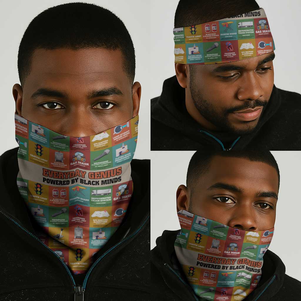 Everyday Genius Powered by Black Minds Neck Gaiter with Colorful Invention Icons Pattern - African Pride