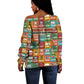 Everyday Genius Powered by Black Minds Off Shoulder Sweater with Colorful Invention Icons Pattern - African Pride