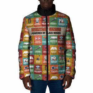 Everyday Genius Powered by Black Minds Padded Jacket with Colorful Invention Icons Pattern - African Pride