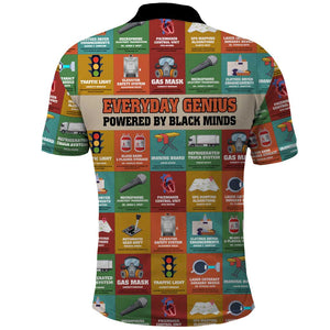 Everyday Genius Powered by Black Minds Polo Shirt with Colorful Invention Icons Pattern - African Pride
