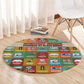 Everyday Genius Powered by Black Minds Round Carpet with Colorful Invention Icons Pattern - African Pride