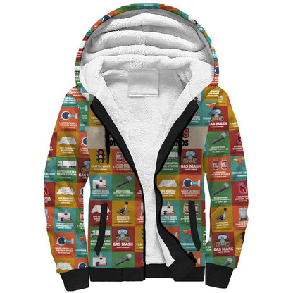 Everyday Genius Powered by Black Minds Sherpa Hoodie with Colorful Invention Icons Pattern - African Pride