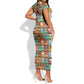 Everyday Genius Powered by Black Minds Short Sleeve Bodycon Dress with Colorful Invention Icons Pattern - African Pride