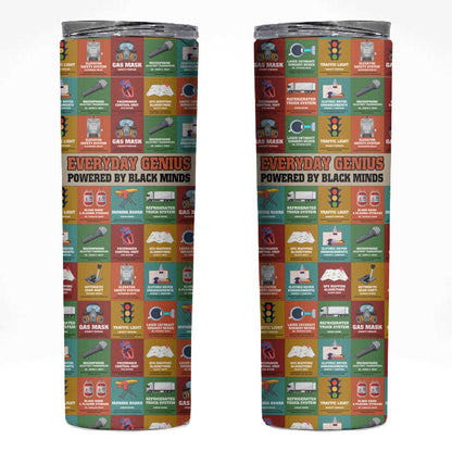 Everyday Genius Powered by Black Minds Skinny Tumbler with Colorful Invention Icons Pattern - African Pride