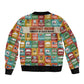 Everyday Genius Powered by Black Minds Sleeve Zip Bomber Jacket with Colorful Invention Icons Pattern - African Pride