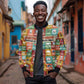 Everyday Genius Powered by Black Minds Sleeve Zip Bomber Jacket with Colorful Invention Icons Pattern - African Pride