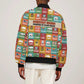 Everyday Genius Powered by Black Minds Sleeve Zip Bomber Jacket with Colorful Invention Icons Pattern - African Pride