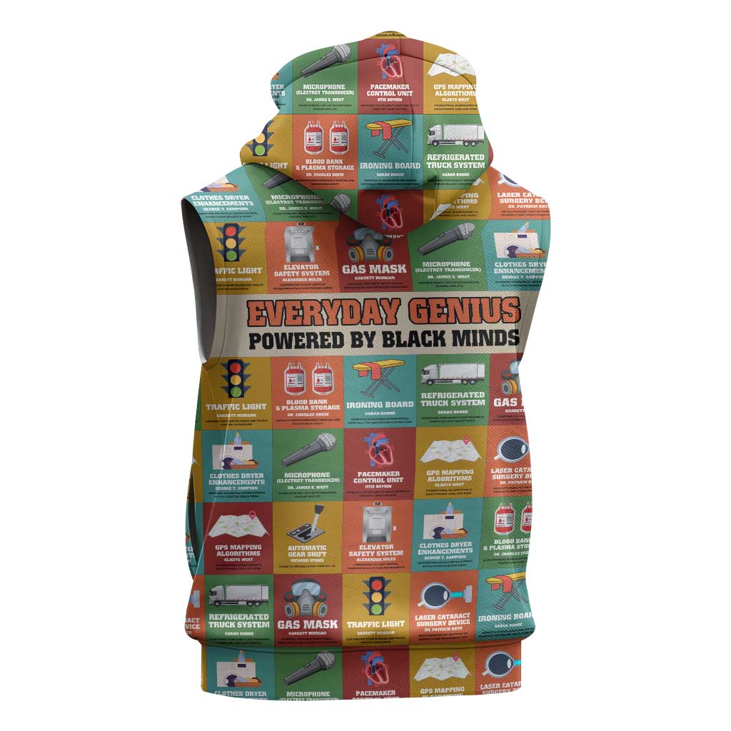 Everyday Genius Powered by Black Minds Sleeveless Hoodie with Colorful Invention Icons Pattern - African Pride
