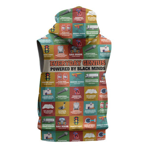 Everyday Genius Powered by Black Minds Sleeveless Hoodie with Colorful Invention Icons Pattern - African Pride