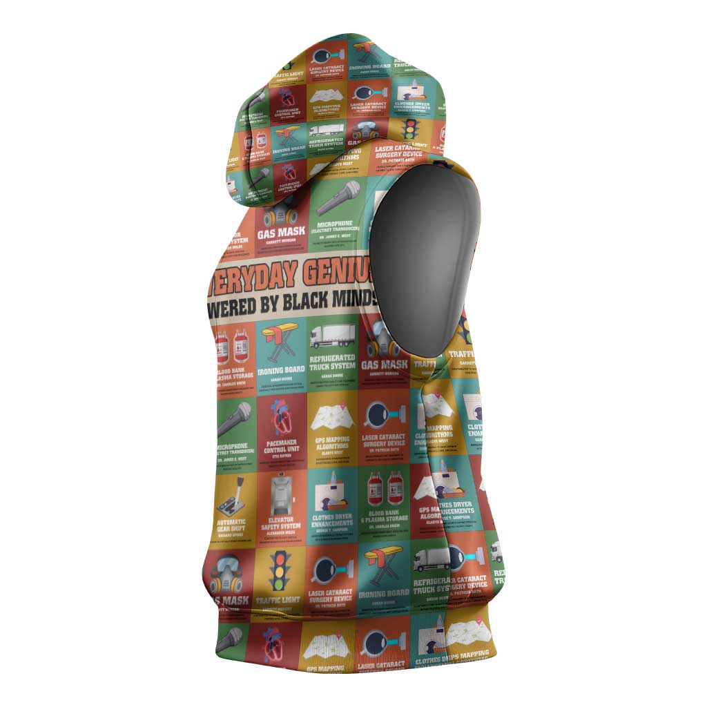 Everyday Genius Powered by Black Minds Sleeveless Hoodie with Colorful Invention Icons Pattern - African Pride