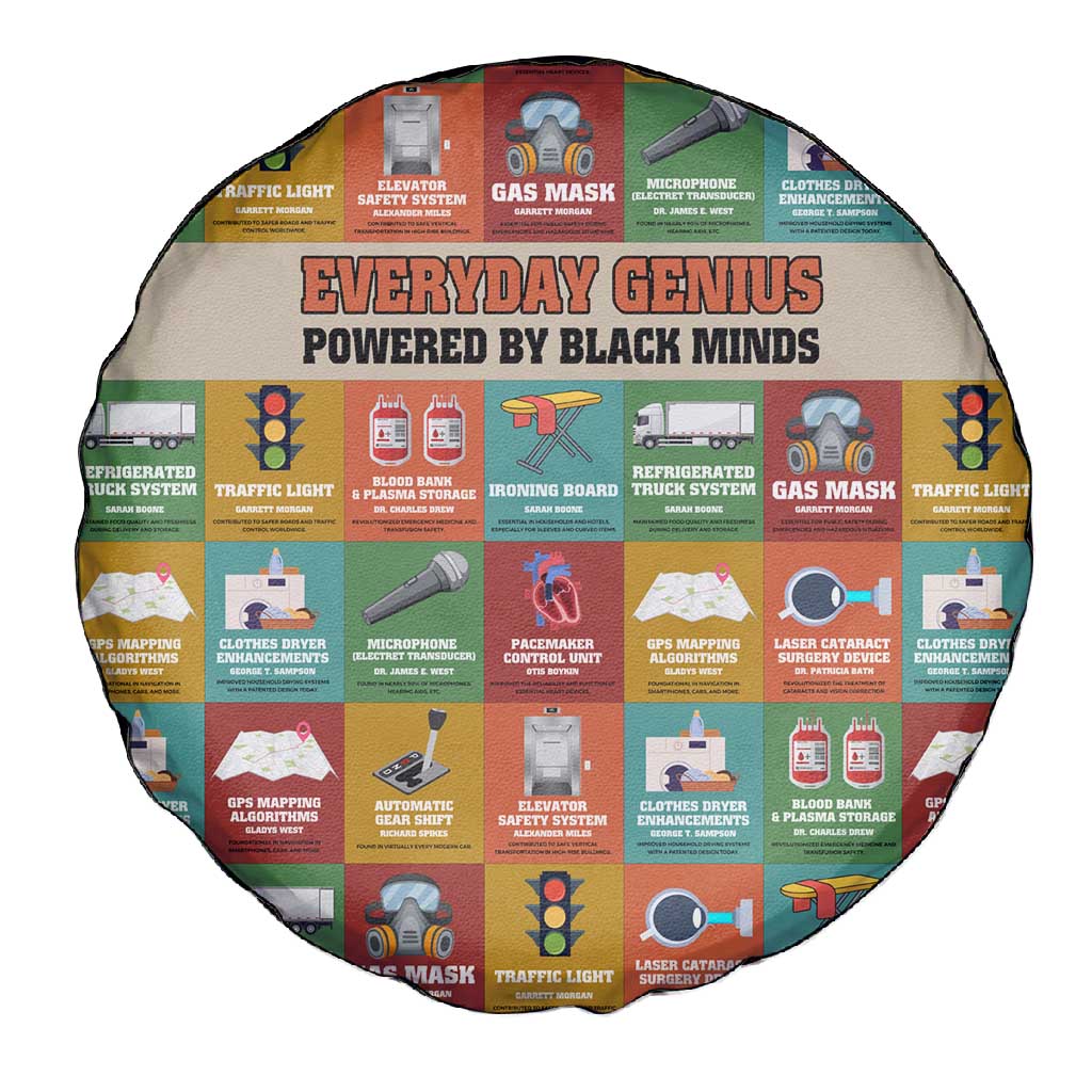 Everyday Genius Powered by Black Minds Spare Tire Cover with Colorful Invention Icons Pattern - African Pride