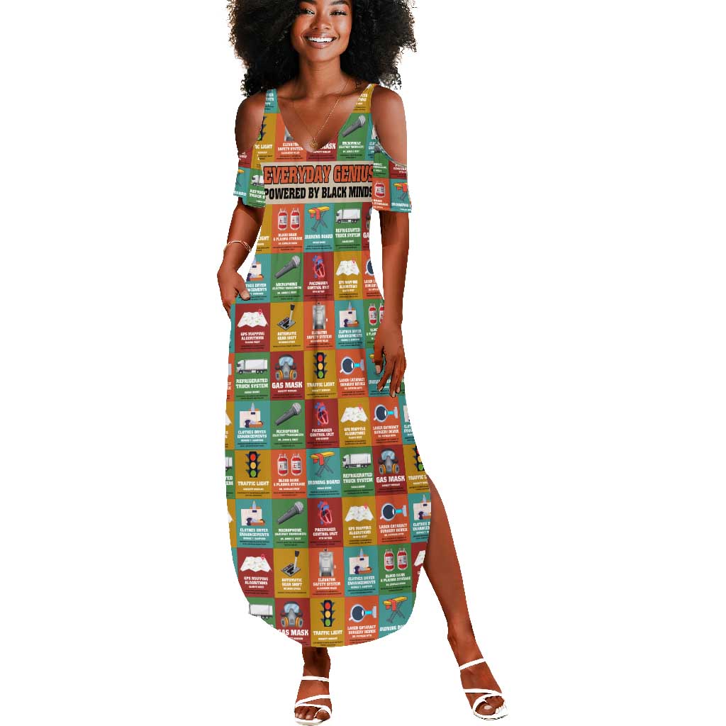 Everyday Genius Powered by Black Minds Summer Maxi Dress with Colorful Invention Icons Pattern - African Pride