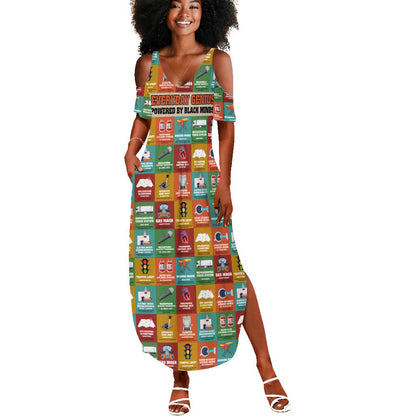 Everyday Genius Powered by Black Minds Summer Maxi Dress with Colorful Invention Icons Pattern - African Pride