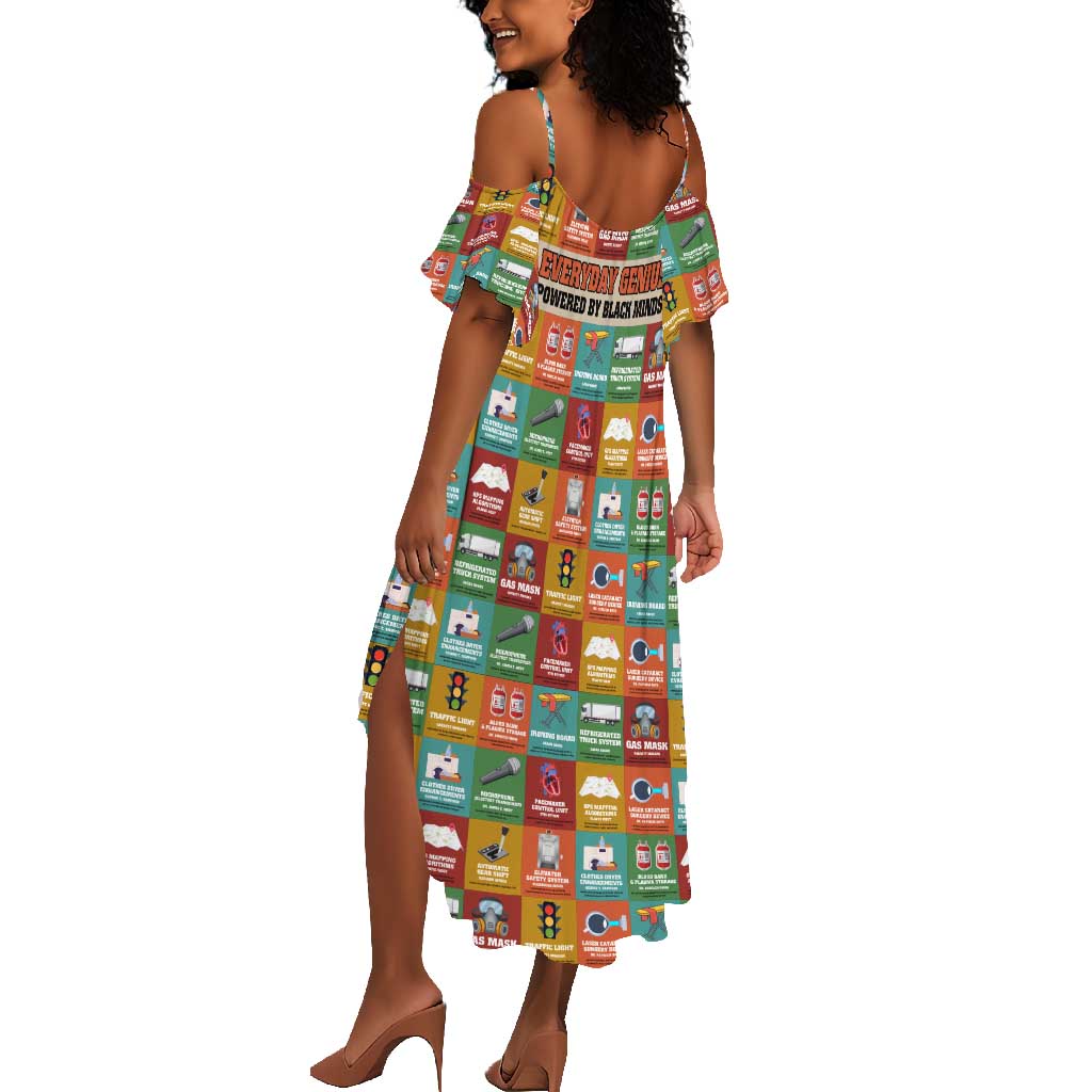 Everyday Genius Powered by Black Minds Summer Maxi Dress with Colorful Invention Icons Pattern - African Pride