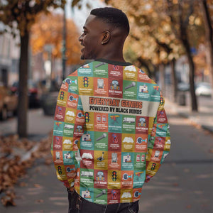 Everyday Genius Powered by Black Minds Sweatshirt with Colorful Invention Icons Pattern - African Pride