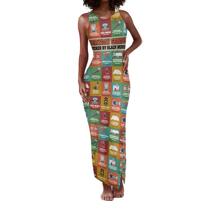 Everyday Genius Powered by Black Minds Tank Maxi Dress with Colorful Invention Icons Pattern - African Pride