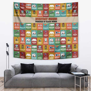 Everyday Genius Powered by Black Minds Tapestry with Colorful Invention Icons Pattern - African Pride