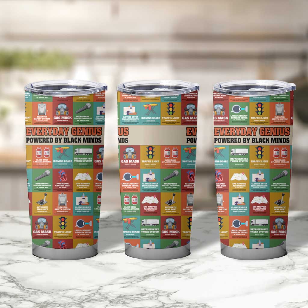 Everyday Genius Powered by Black Minds Tumbler Cup with Colorful Invention Icons Pattern - African Pride