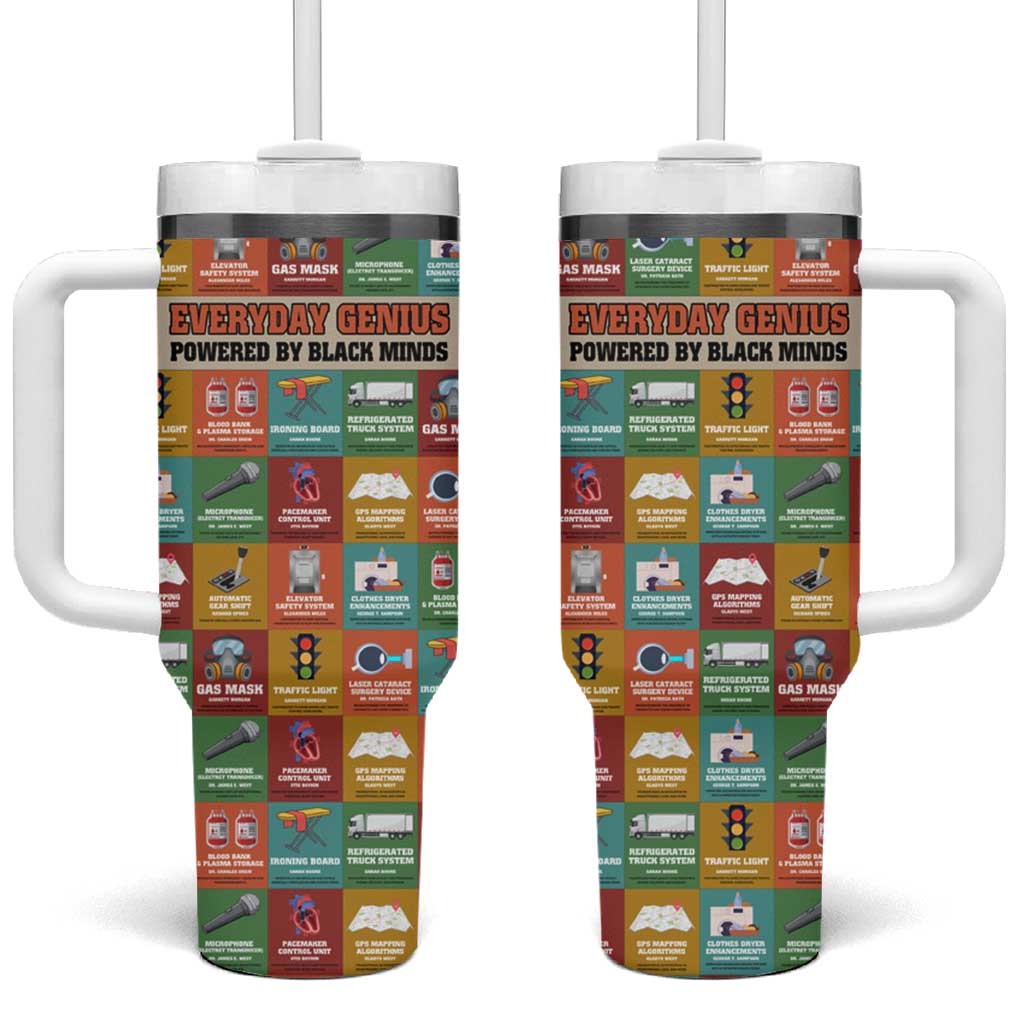 Everyday Genius Powered by Black Minds Tumbler With Handle with Colorful Invention Icons Pattern - African Pride