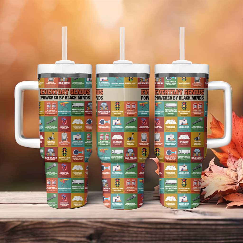 Everyday Genius Powered by Black Minds Tumbler With Handle with Colorful Invention Icons Pattern - African Pride