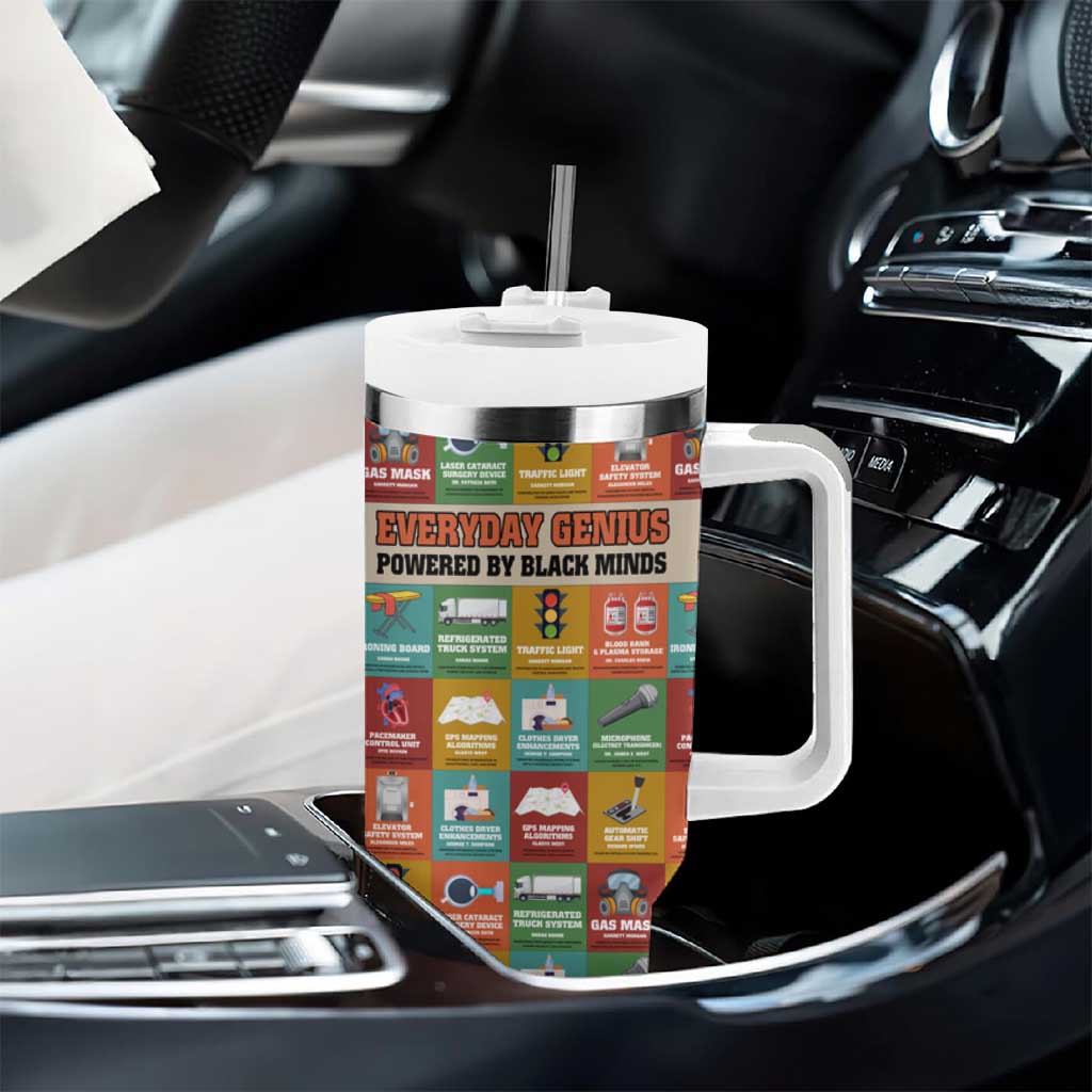 Everyday Genius Powered by Black Minds Tumbler With Handle with Colorful Invention Icons Pattern - African Pride
