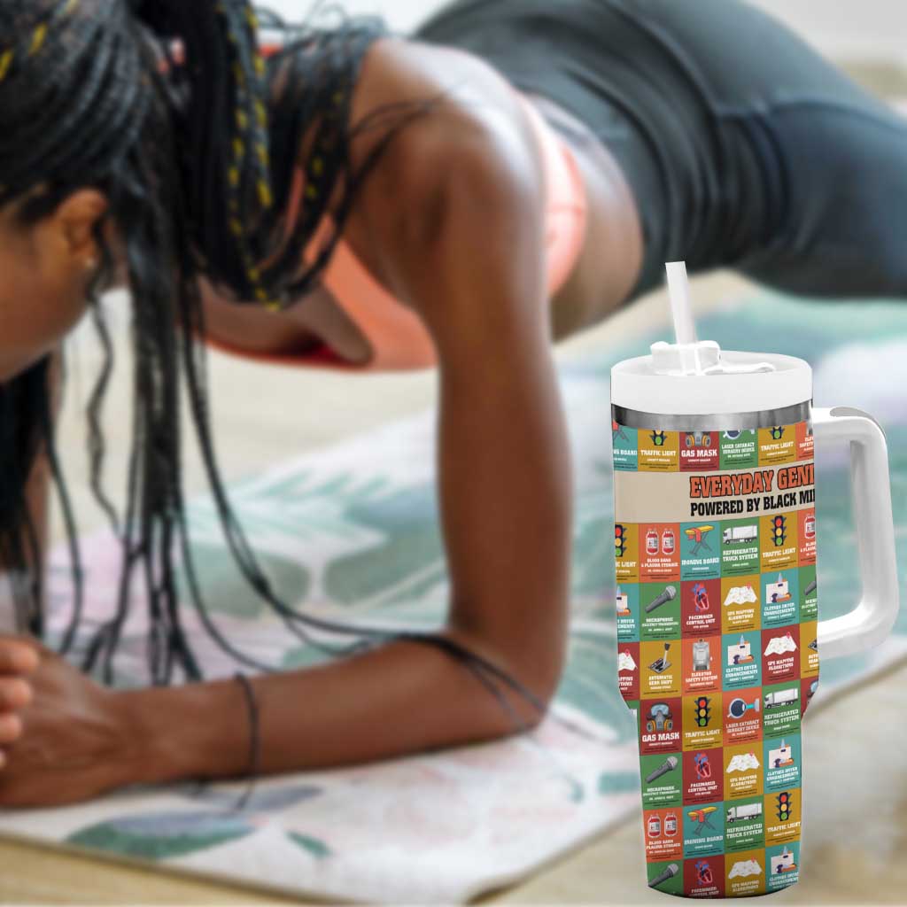 Everyday Genius Powered by Black Minds Tumbler With Handle with Colorful Invention Icons Pattern - African Pride