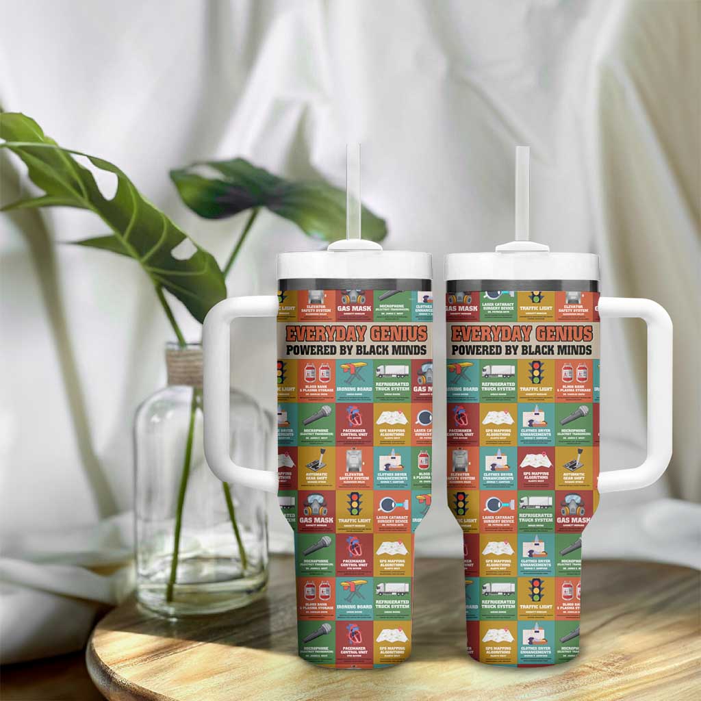 Everyday Genius Powered by Black Minds Tumbler With Handle with Colorful Invention Icons Pattern - African Pride