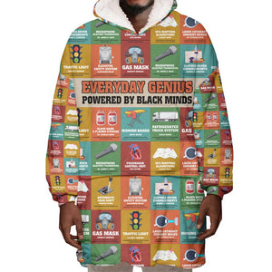 Everyday Genius Powered by Black Minds Wearable Blanket Hoodie with Colorful Invention Icons Pattern - African Pride
