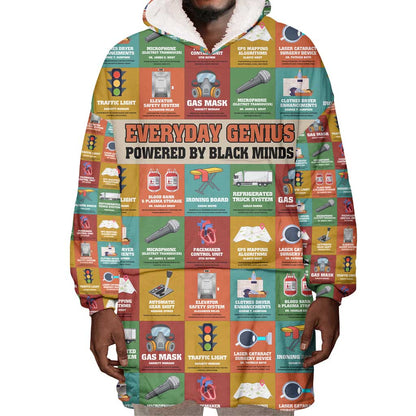 Everyday Genius Powered by Black Minds Wearable Blanket Hoodie with Colorful Invention Icons Pattern - African Pride