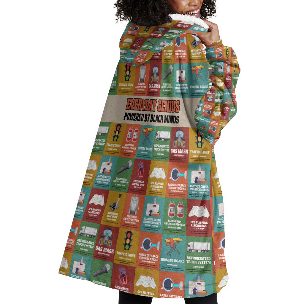 Everyday Genius Powered by Black Minds Wearable Blanket Hoodie with Colorful Invention Icons Pattern - African Pride