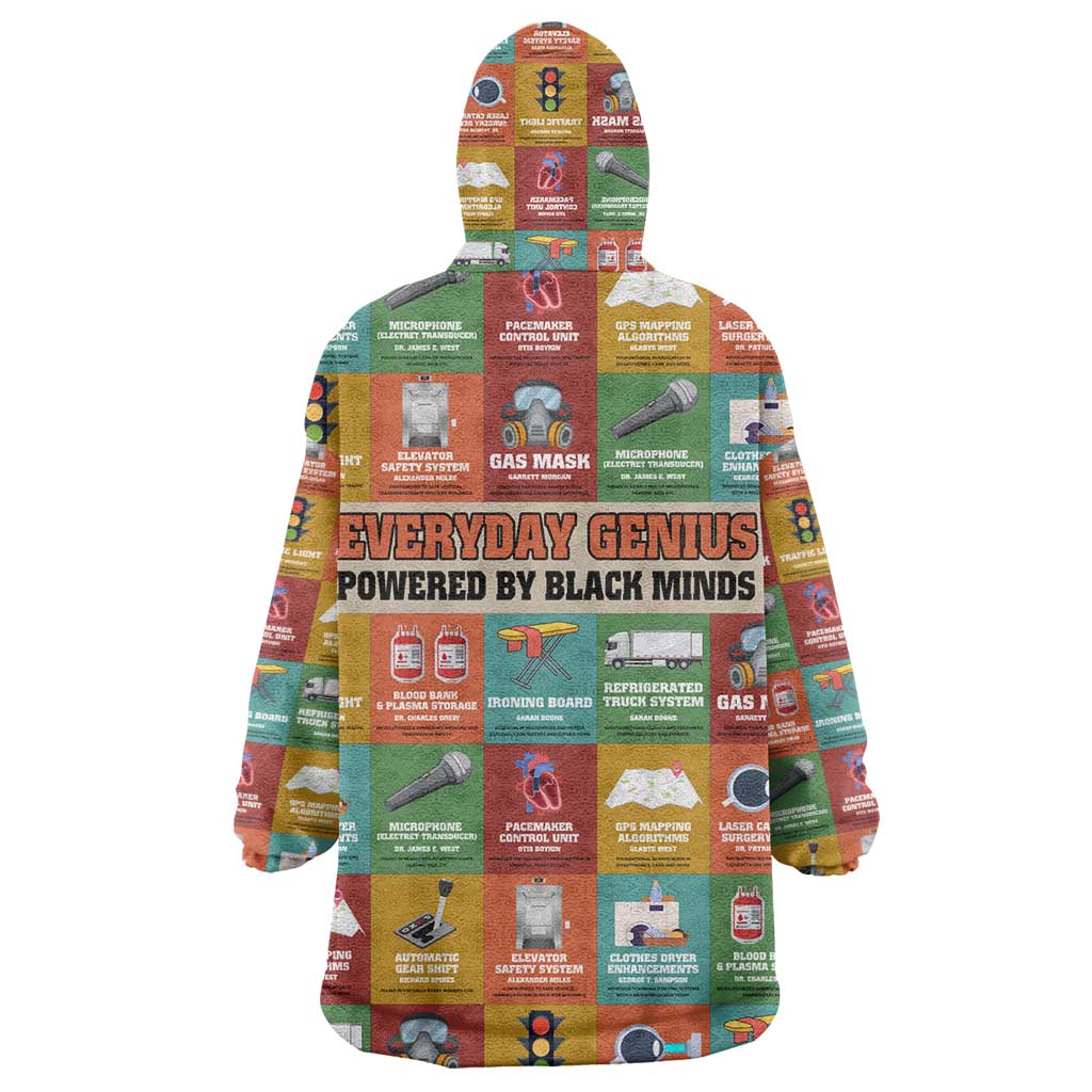 Everyday Genius Powered by Black Minds Wearable Blanket Hoodie with Colorful Invention Icons Pattern - African Pride