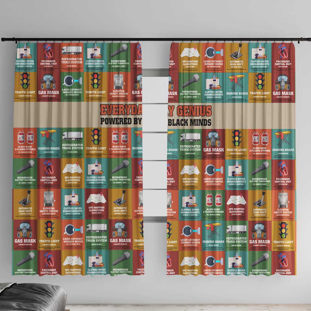 Everyday Genius Powered by Black Minds Window Curtain with Colorful Invention Icons Pattern - African Pride