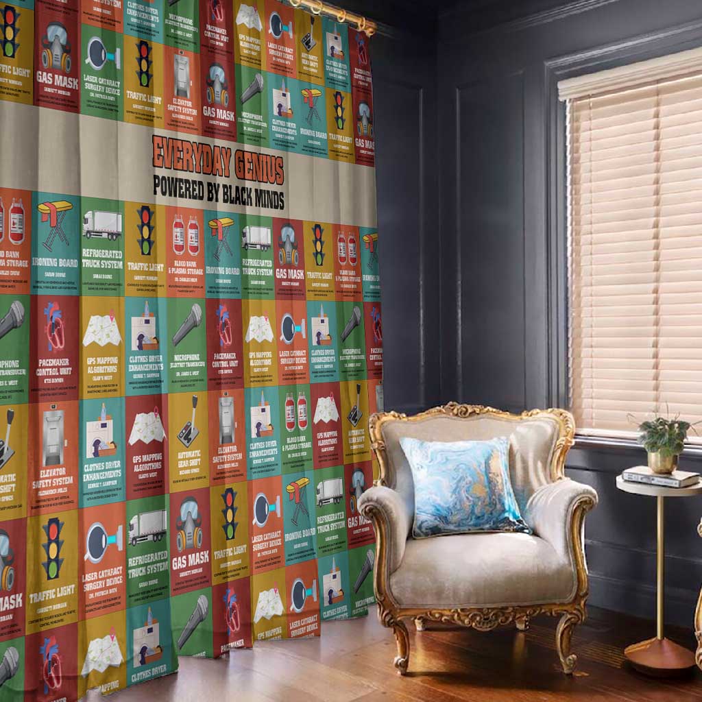Everyday Genius Powered by Black Minds Window Curtain with Colorful Invention Icons Pattern - African Pride