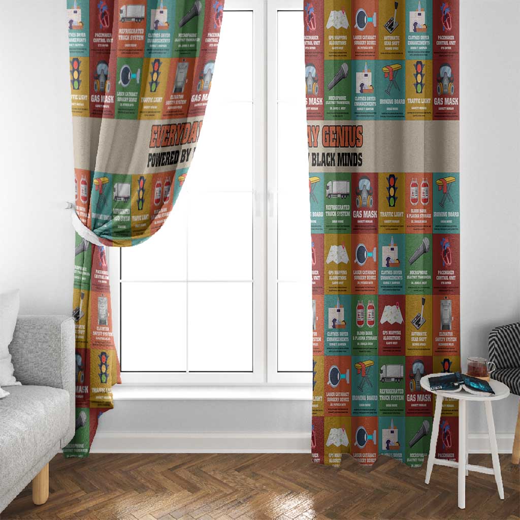 Everyday Genius Powered by Black Minds Window Curtain with Colorful Invention Icons Pattern - African Pride