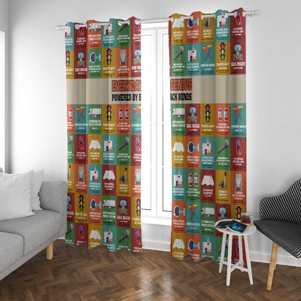 Everyday Genius Powered by Black Minds Window Curtain with Colorful Invention Icons Pattern - African Pride