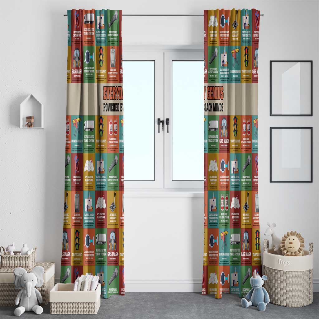 Everyday Genius Powered by Black Minds Window Curtain with Colorful Invention Icons Pattern - African Pride