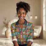 Everyday Genius Powered by Black Minds Women Casual Shirt with Colorful Invention Icons Pattern - African Pride