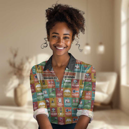 Everyday Genius Powered by Black Minds Women Casual Shirt with Colorful Invention Icons Pattern - African Pride