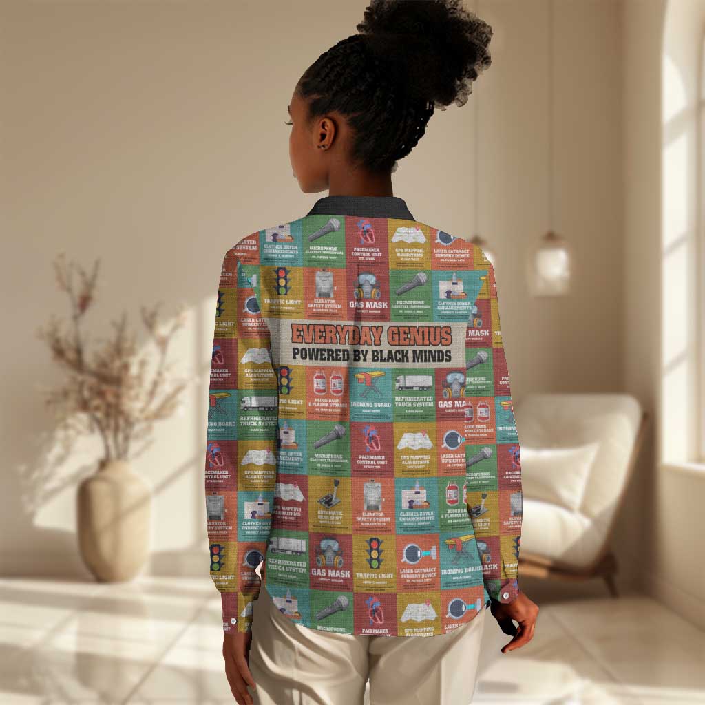 Everyday Genius Powered by Black Minds Women Casual Shirt with Colorful Invention Icons Pattern - African Pride