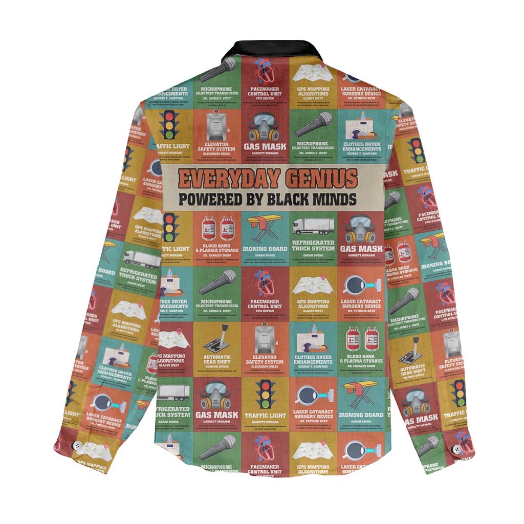 Everyday Genius Powered by Black Minds Women Casual Shirt with Colorful Invention Icons Pattern - African Pride