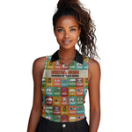 Everyday Genius Powered by Black Minds Women Sleeveless Polo Shirt with Colorful Invention Icons Pattern - African Pride