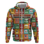 Everyday Genius Powered by Black Minds Zip Hoodie with Colorful Invention Icons Pattern - African Pride