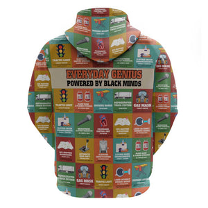 Everyday Genius Powered by Black Minds Zip Hoodie with Colorful Invention Icons Pattern - African Pride