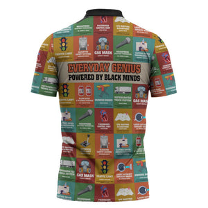 Everyday Genius Powered by Black Minds Zipper Polo Shirt with Colorful Invention Icons Pattern - African Pride
