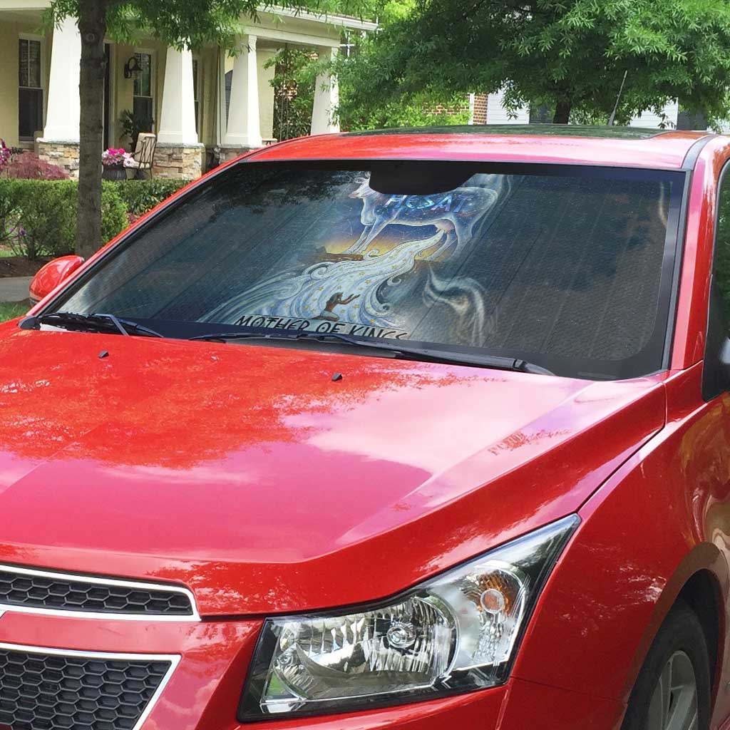 Hesat Celestial Cow Egyptian Auto Sun Shade with Mythic Sky Motif in Cosmic Theme